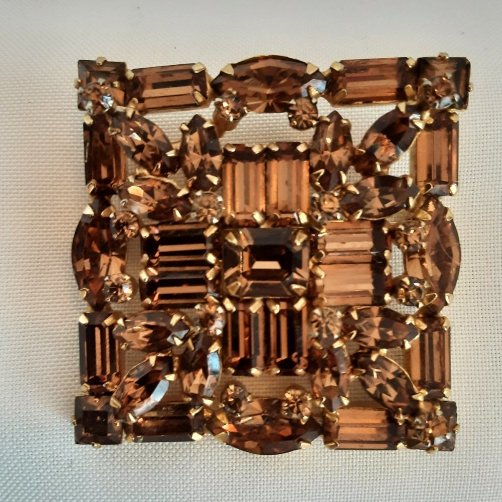 Vintage Square Topaz Crystal Brooch by Weiss